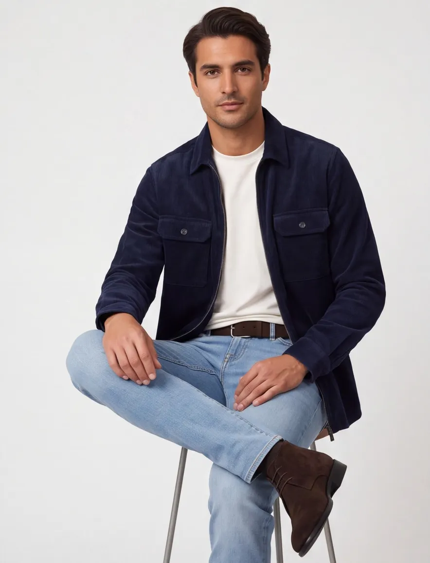 Casa Moda corduroy overshirt donkerblauw