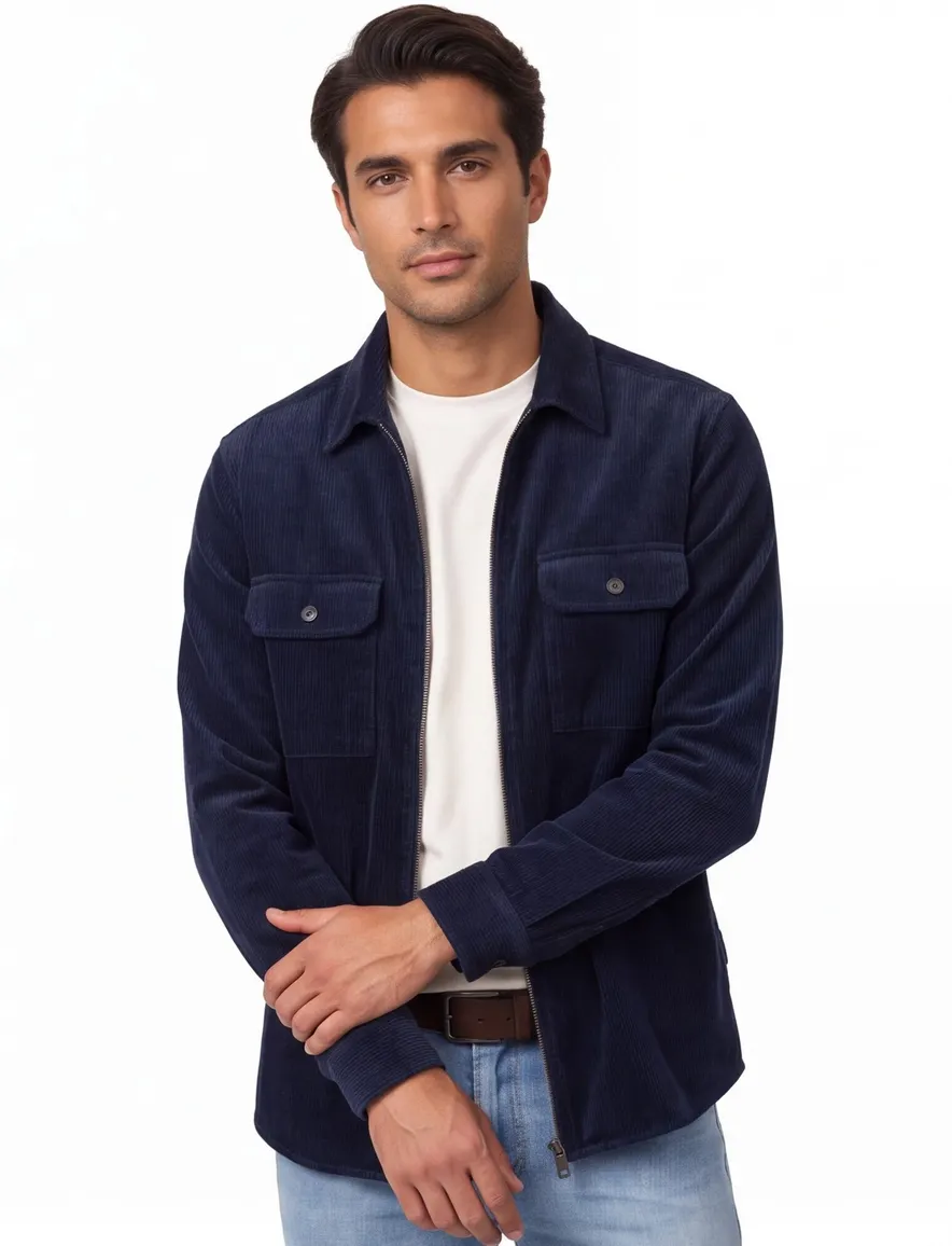 Casa Moda corduroy overshirt donkerblauw