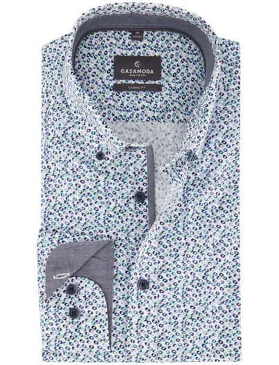 Casa Moda Casa Moda Casual Fit overhemd blauw met bolletjes print
