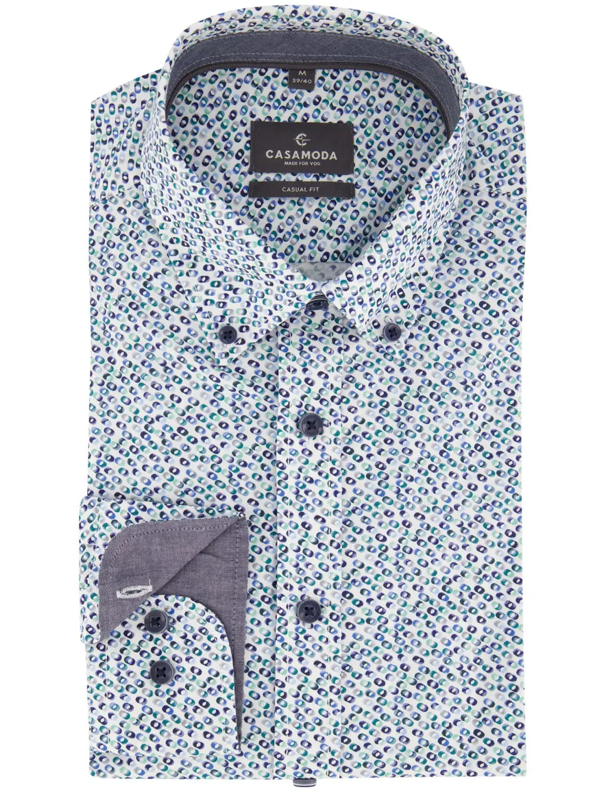 Casa Moda Casual Fit overhemd blauw met bolletjes print