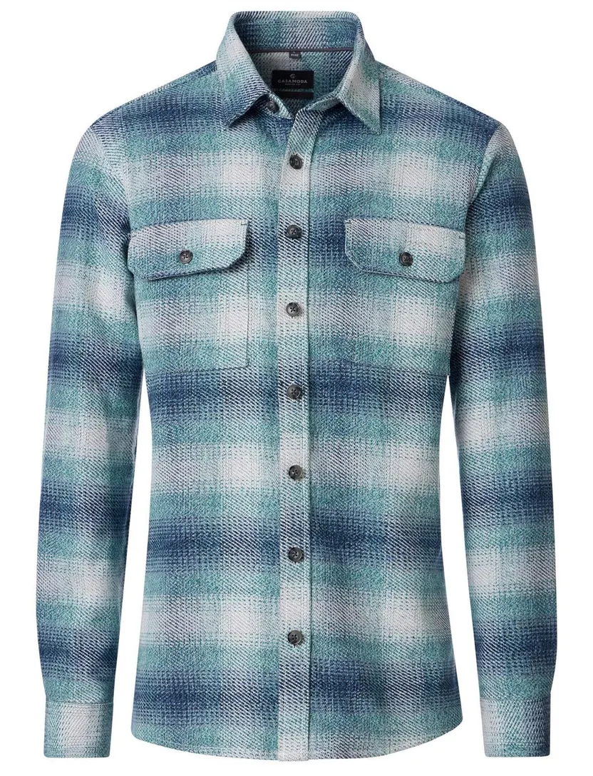 Overshirt Casa Moda geruit blauw borstzak groen