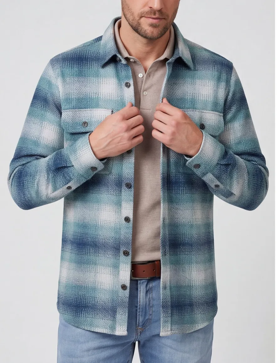 Casa Moda overshirt geruit blauw met borstzak