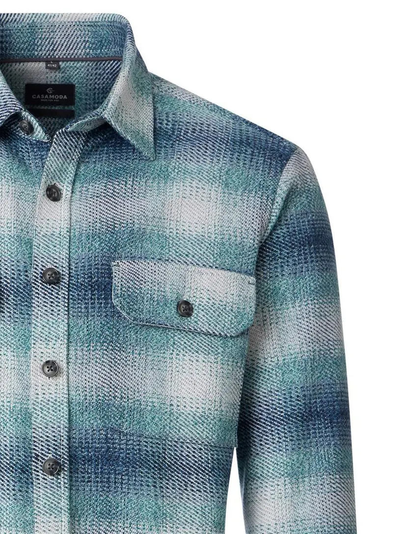 Overshirt Casa Moda geruit blauw borstzak groen