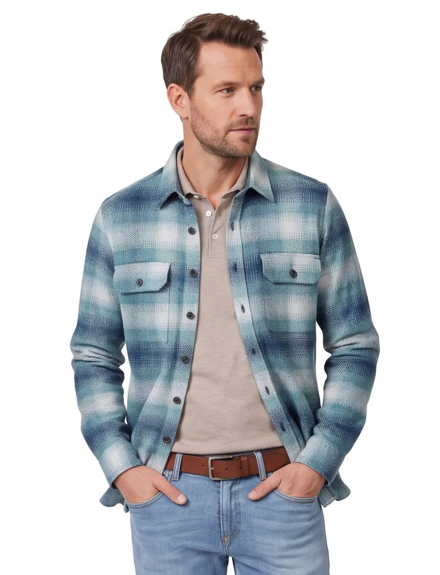 Casa Moda overshirt geruit blauw met borstzak