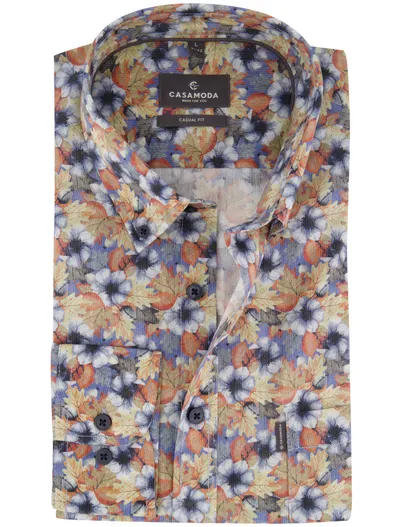 Casa Moda Casa Moda Casual Fit overhemden blauw rood planten print