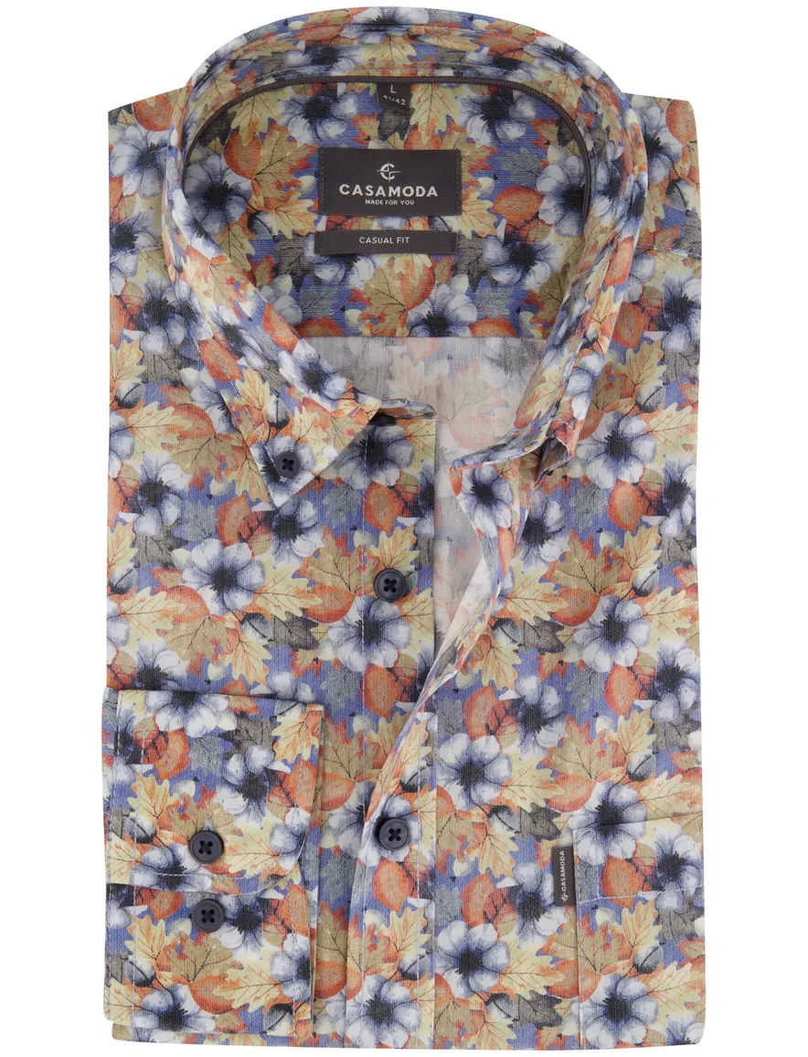 Casa Moda Casual Fit overhemden blauw rood planten print