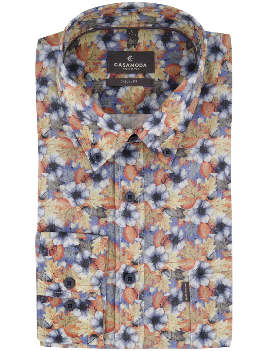 Casa Moda Casual Fit overhemden blauw rood planten print