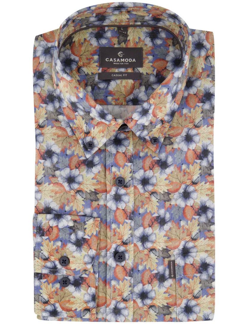 Overhemd Casa Moda Casual Fit blauw rood planten print