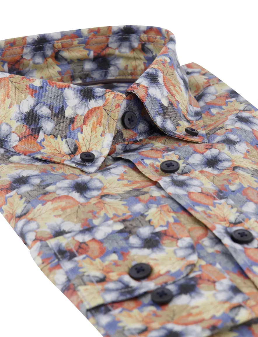 Casa Moda Casual Fit overhemden blauw rood planten print