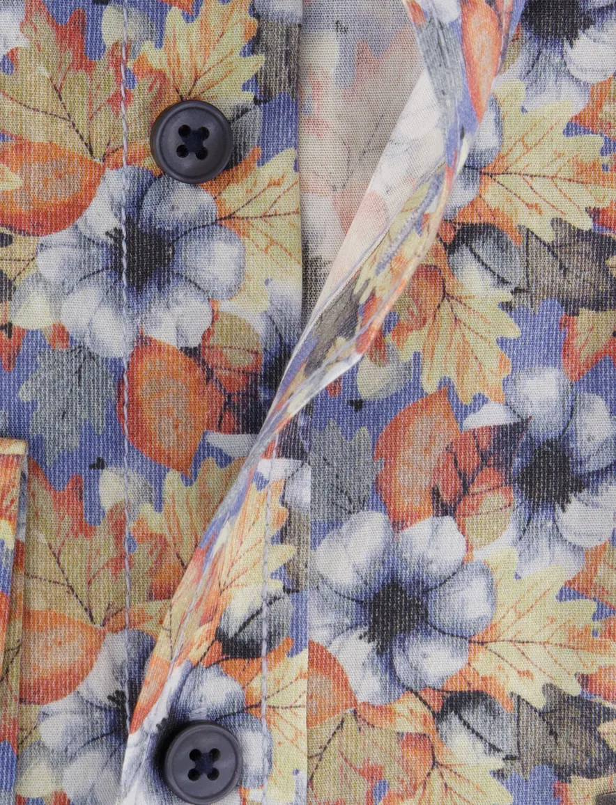 Casa Moda Casual Fit overhemden blauw rood planten print