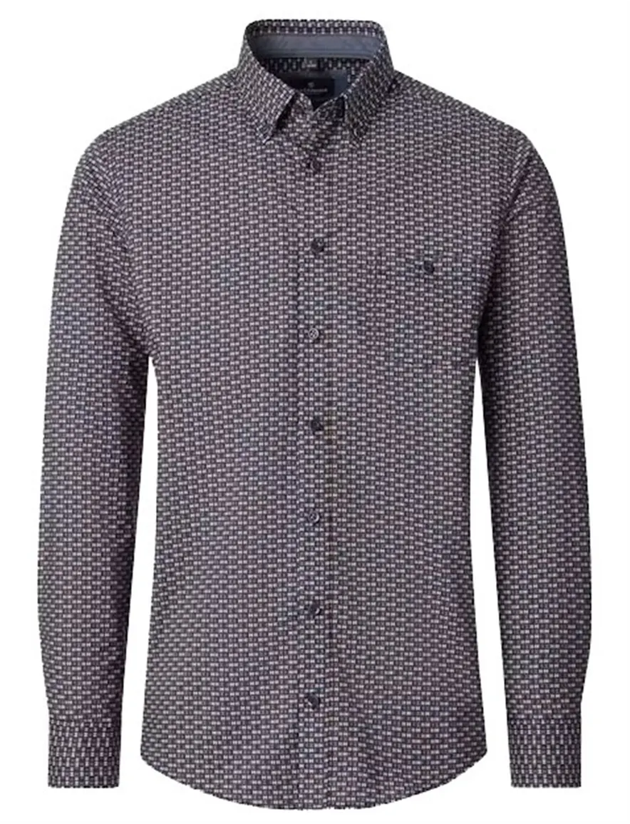Casa Moda Casual Fit overhemd donkerblauw geprint