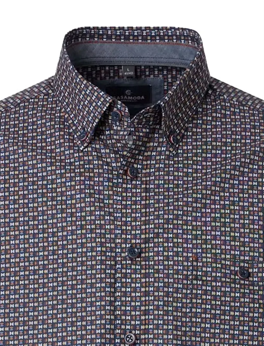 Casa Moda Casual Fit overhemd donkerblauw geprint