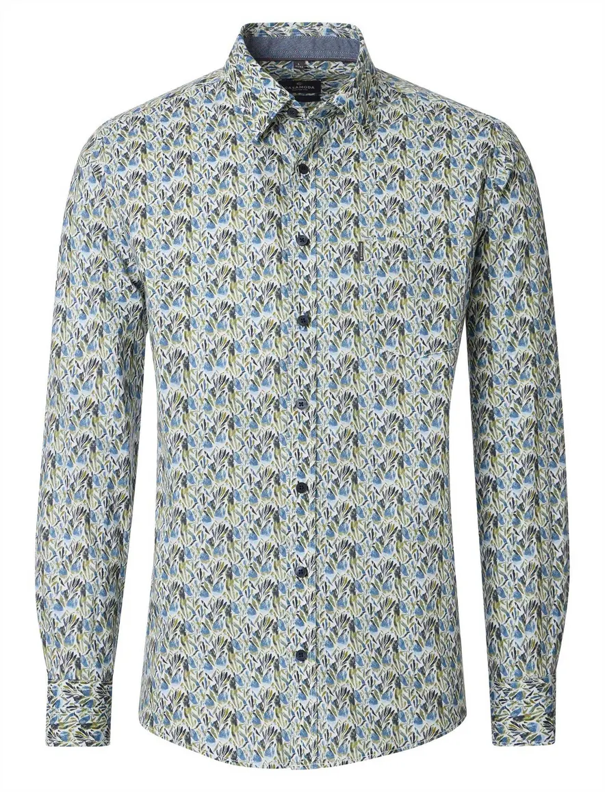 Casa Moda Casual Fit groen geprint overhemd