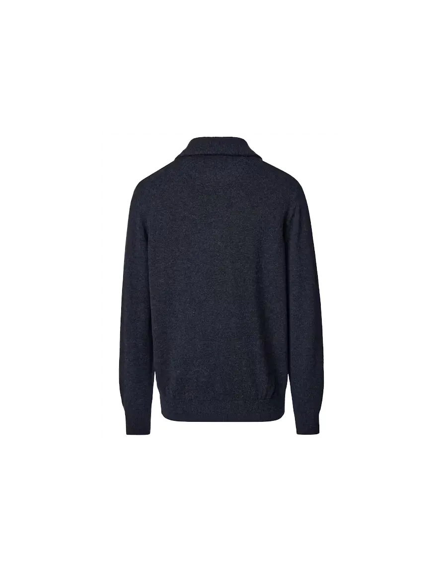 Casa Moda trui half zip donkerblauw gemeleerd gebreid