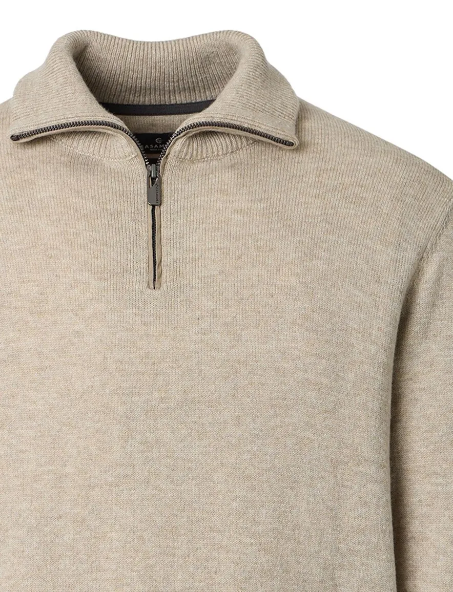Casa Moda trui half zip beige effen