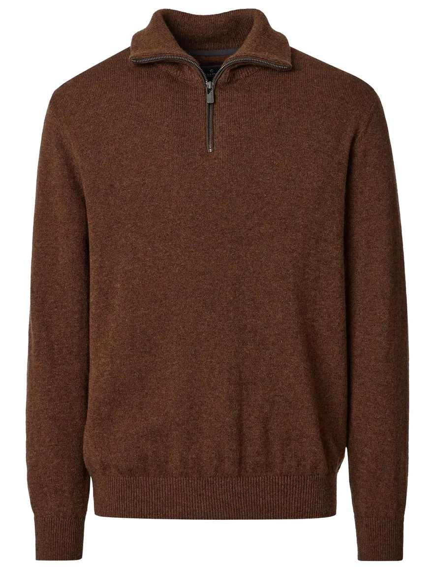 Casa Moda trui half zip bruin gemeleerd gebreid