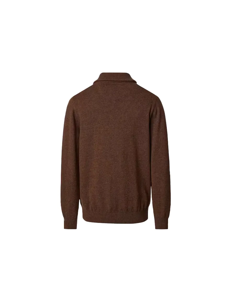 Casa Moda trui half zip bruin gemeleerd gebreid