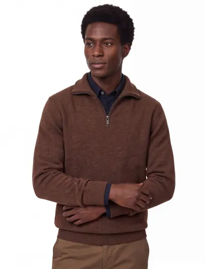 Casa Moda Casa Moda trui half zip bruin gemeleerd gebreid