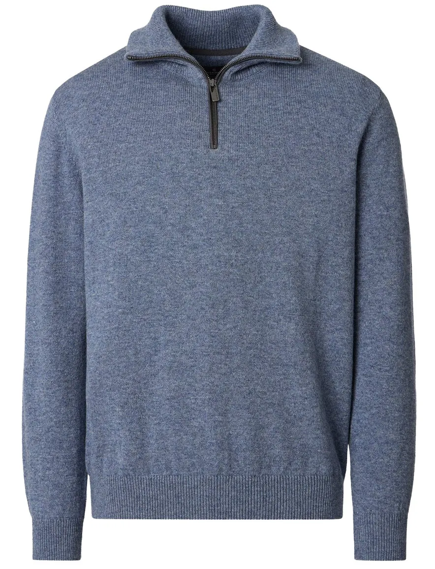 Casa Moda trui blauw gemeleerd half zip gebreid