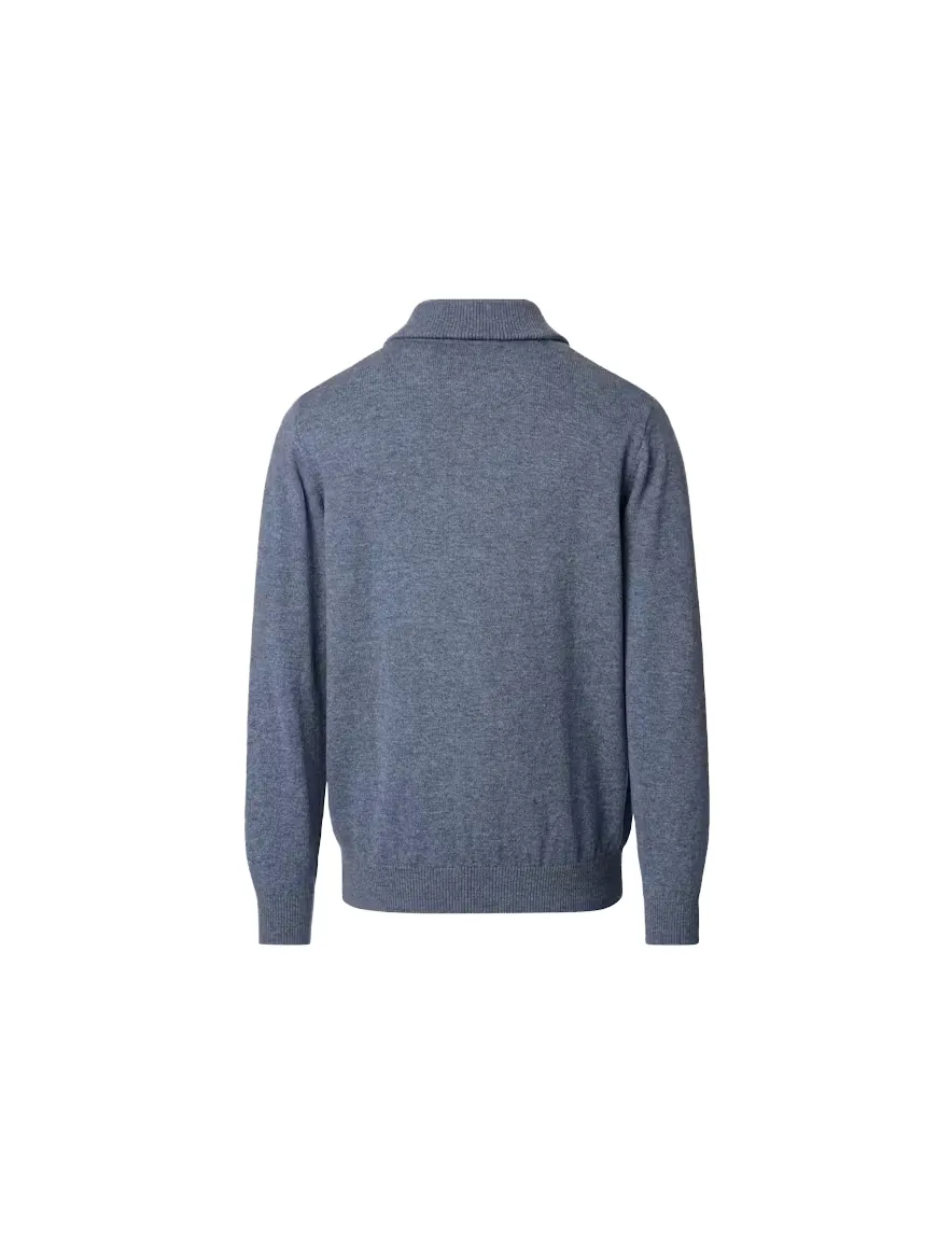 Casa Moda trui blauw gemeleerd half zip gebreid