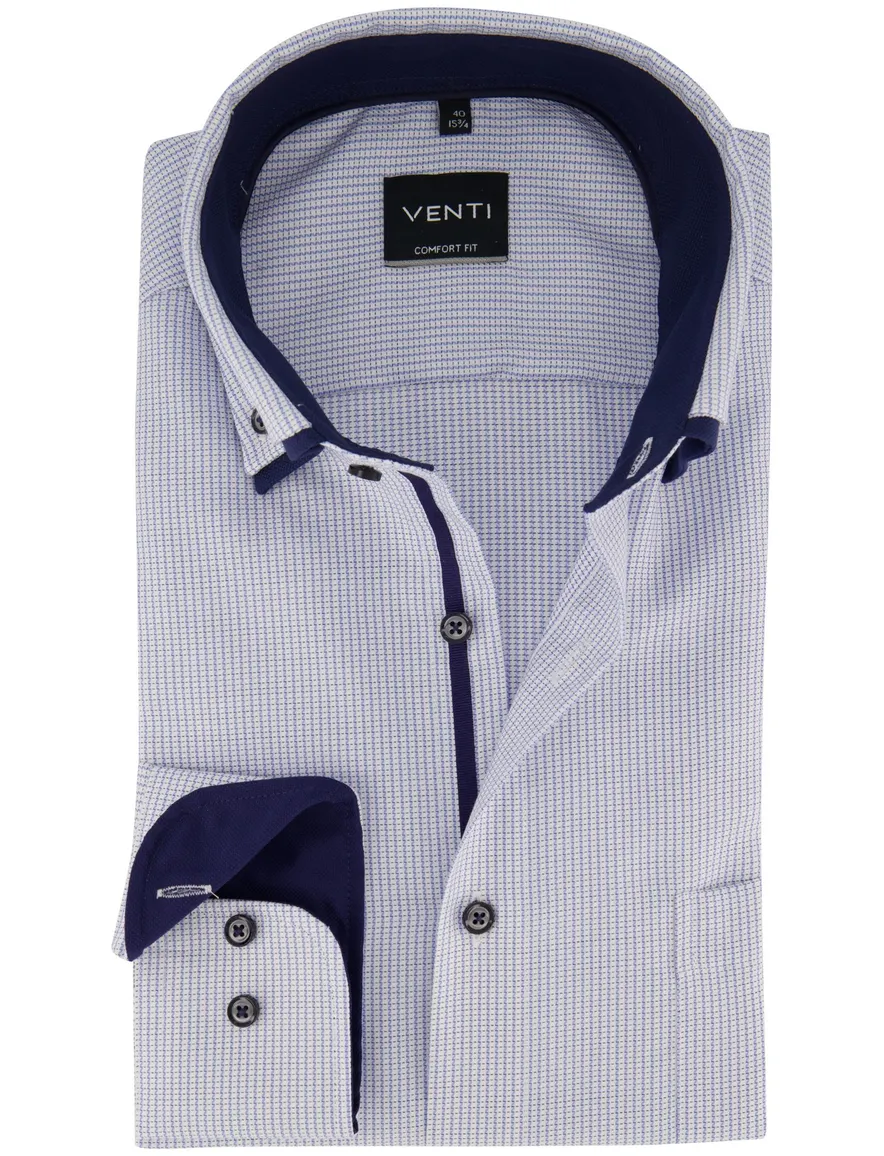 Venti overhemd blauw geprint strijkvrij