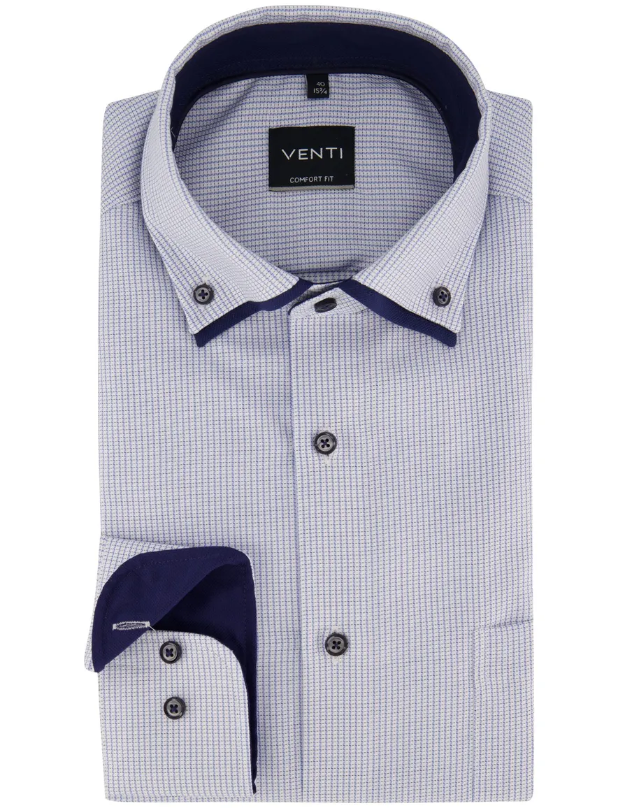 Venti overhemd blauw geprint strijkvrij