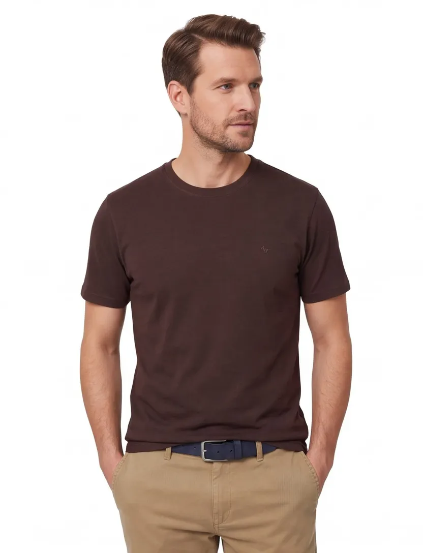 T-shirt Casa Moda bruin katoen ronde hals