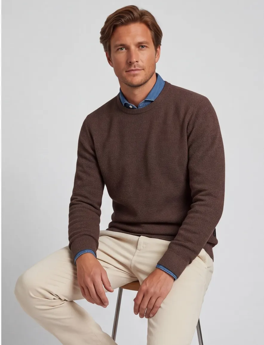 Casa Moda trui ronde hals bruin
