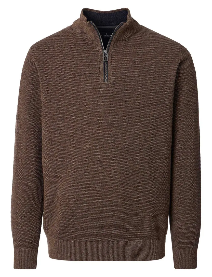 Trui Casa Moda half zip bruin katoen