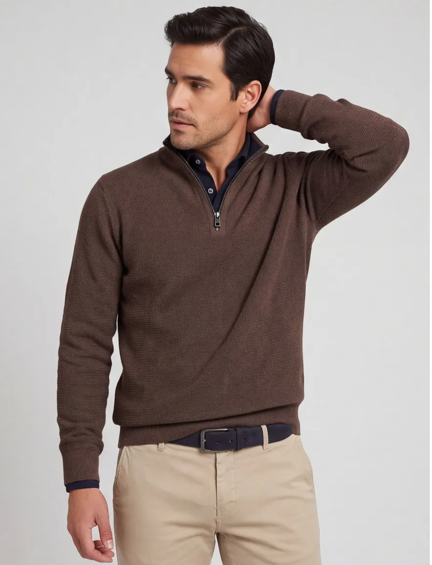 Casa Moda half zip trui bruin