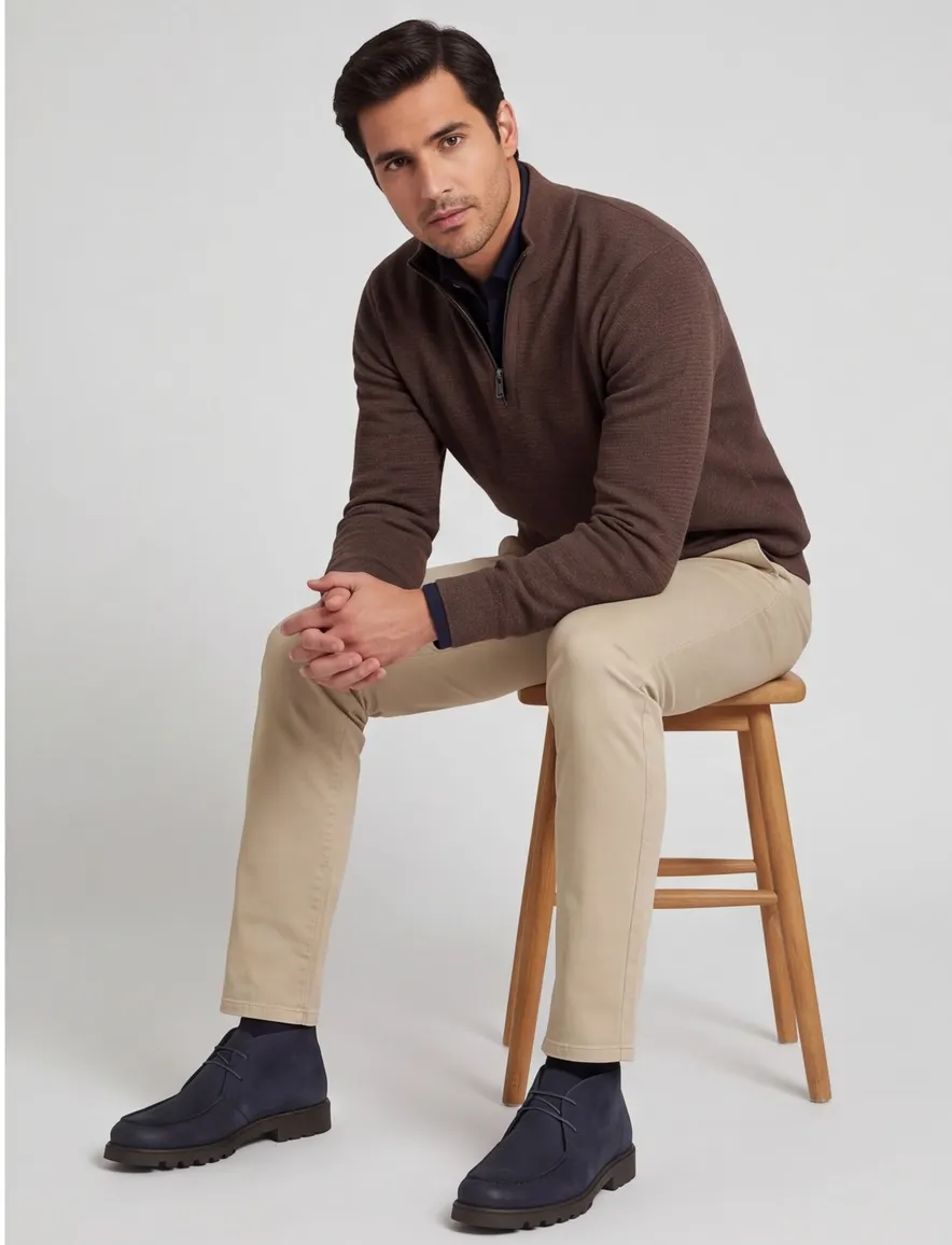 Casa Moda half zip trui bruin