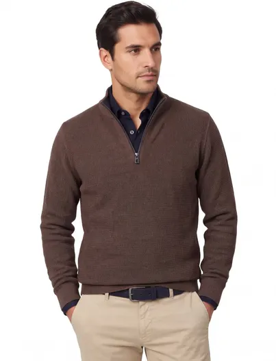 Casa Moda Casa Moda half zip trui bruin