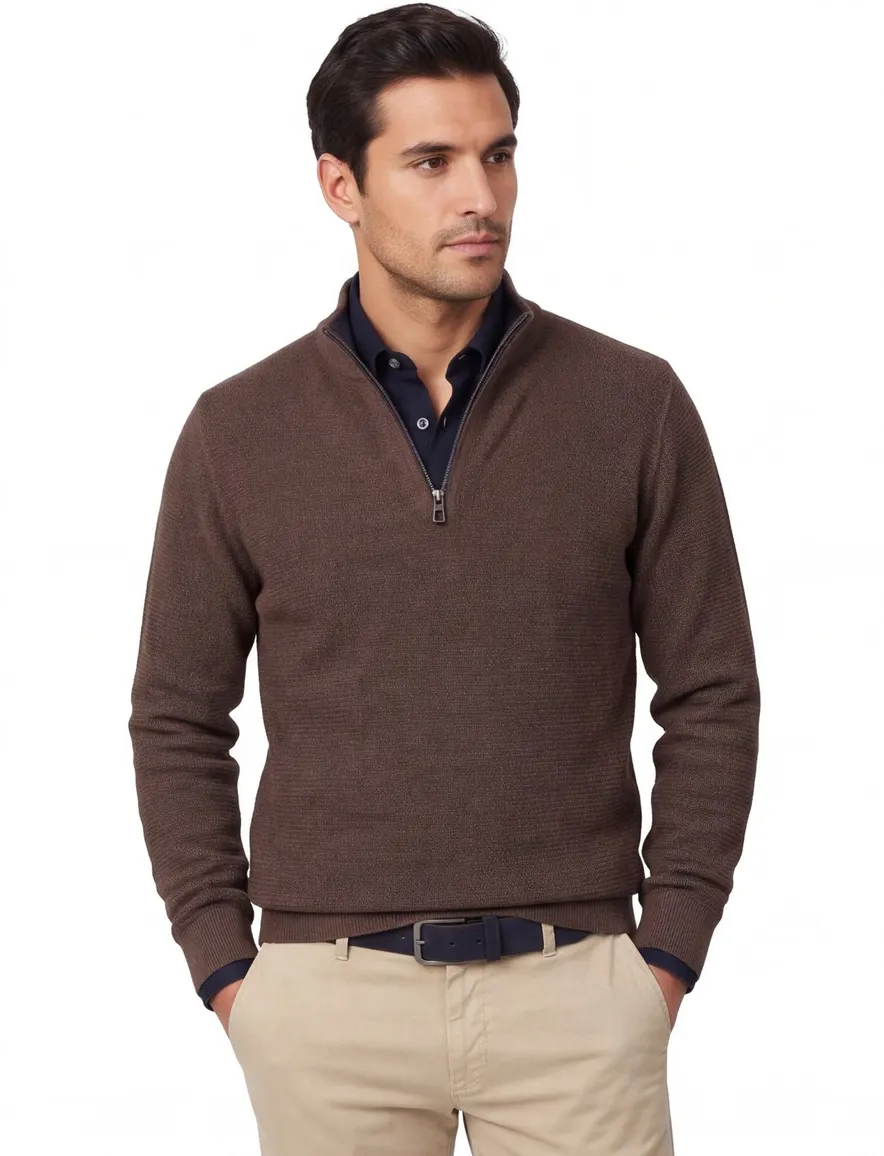 Casa Moda half zip trui bruin