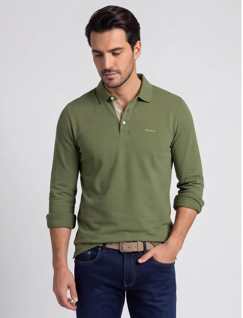 Poloshirt New Zealand groen pique lange mouw