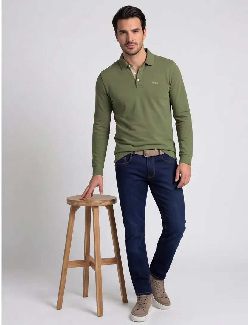 Poloshirt New Zealand groen pique lange mouw