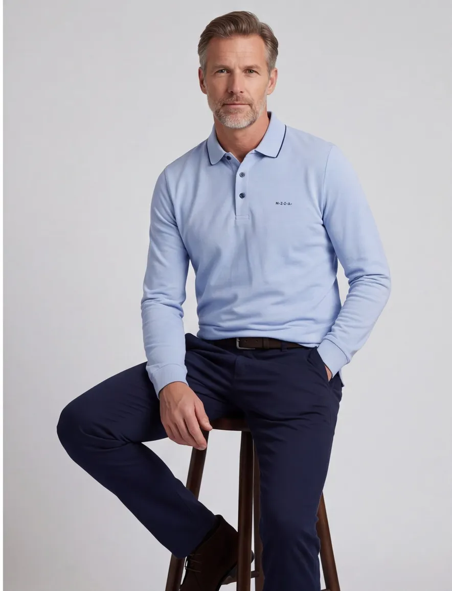 New Zealand poloshirt lichtblauw gemêleerd