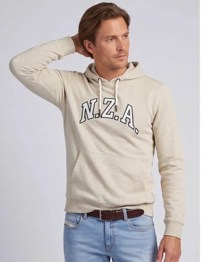 Hoodie New Zealand beige met opdruk