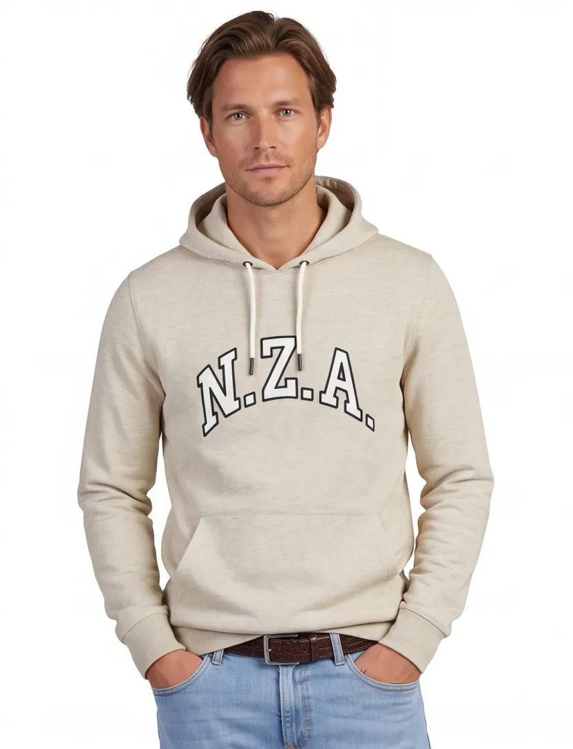 Hoodie New Zealand beige met opdruk