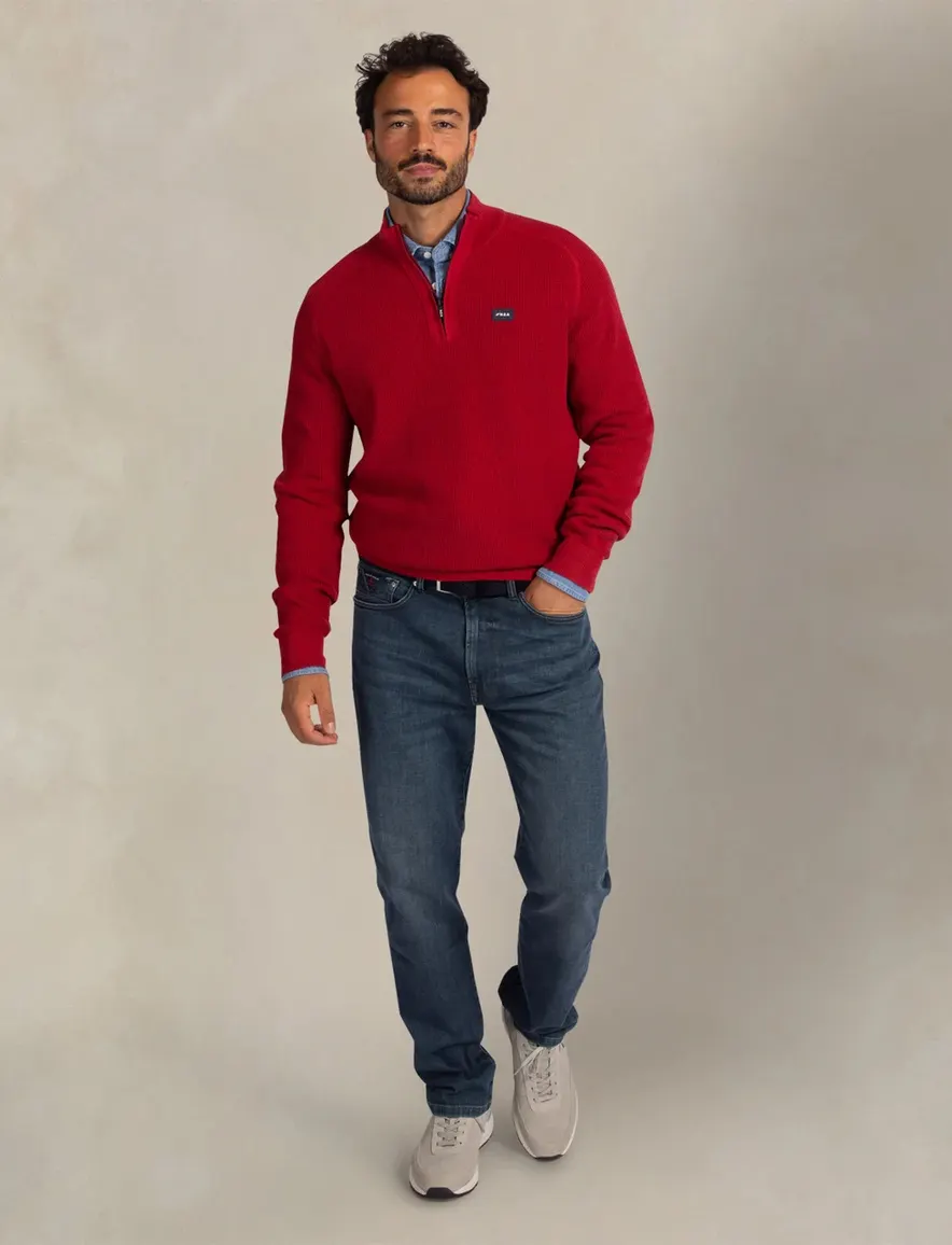 New Zealand half zip trui rood katoen