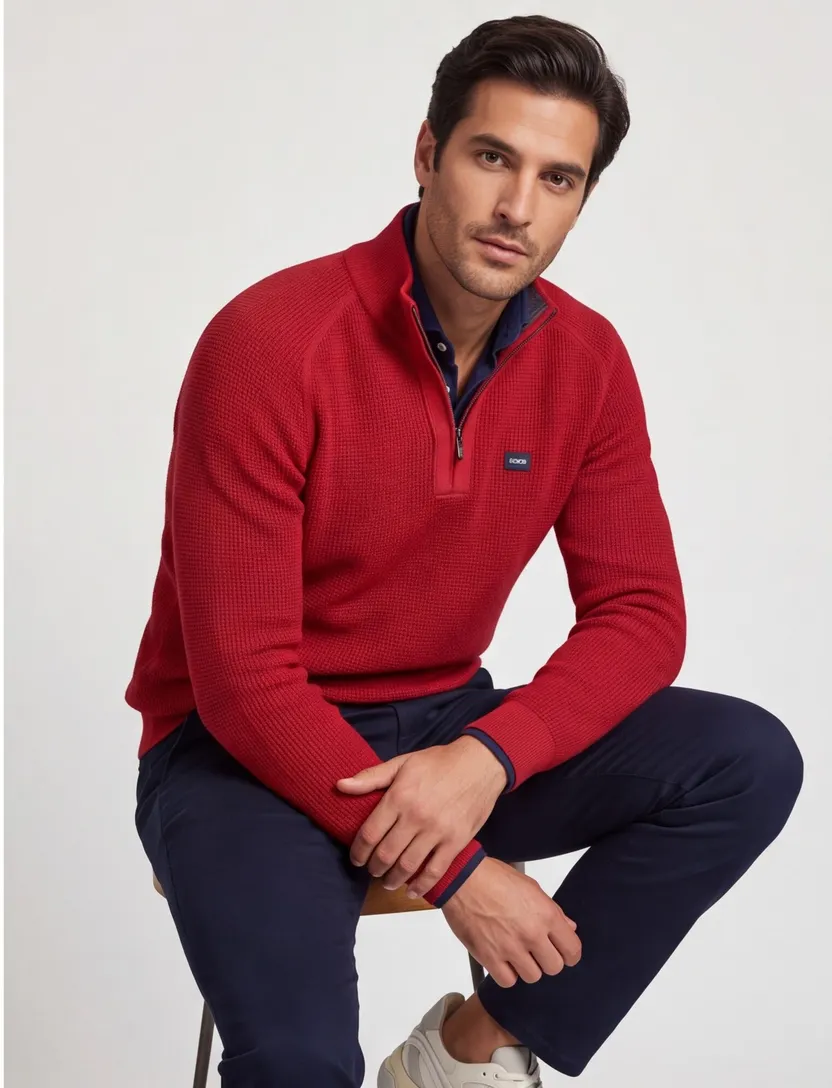 Trui New Zealand half zip rood