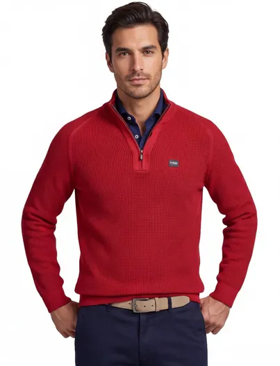 New Zealand New Zealand half zip trui rood katoen