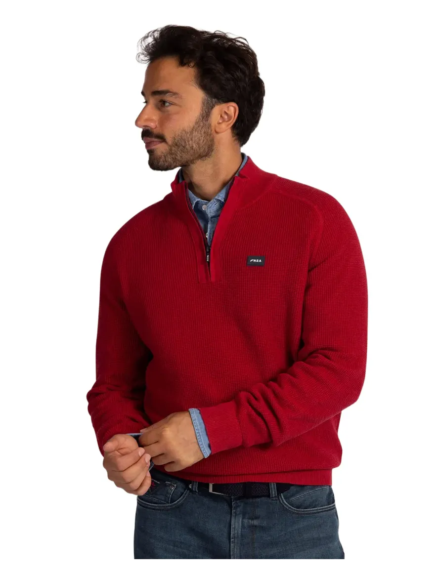 New Zealand half zip trui rood katoen
