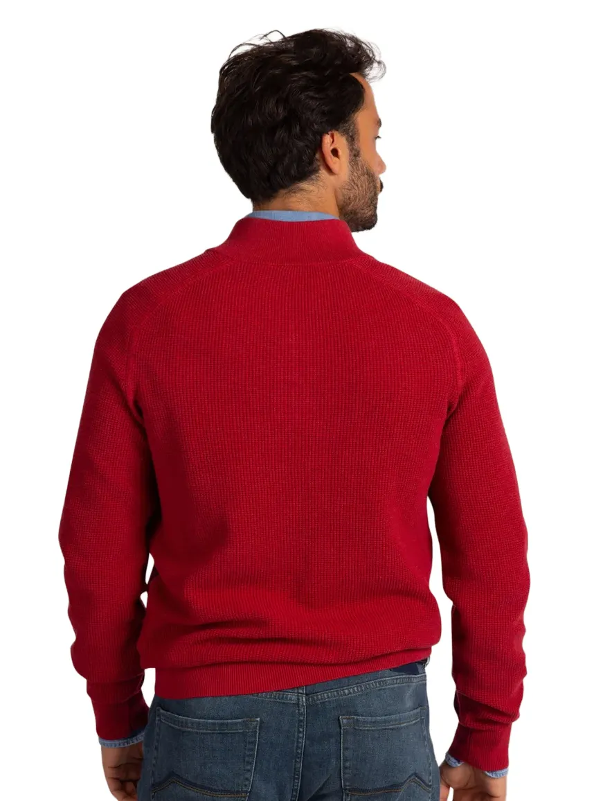 New Zealand half zip trui rood katoen