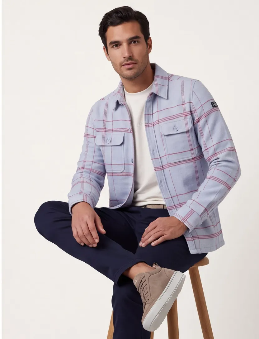 Overshirt New Zealand lichtblauw geruit