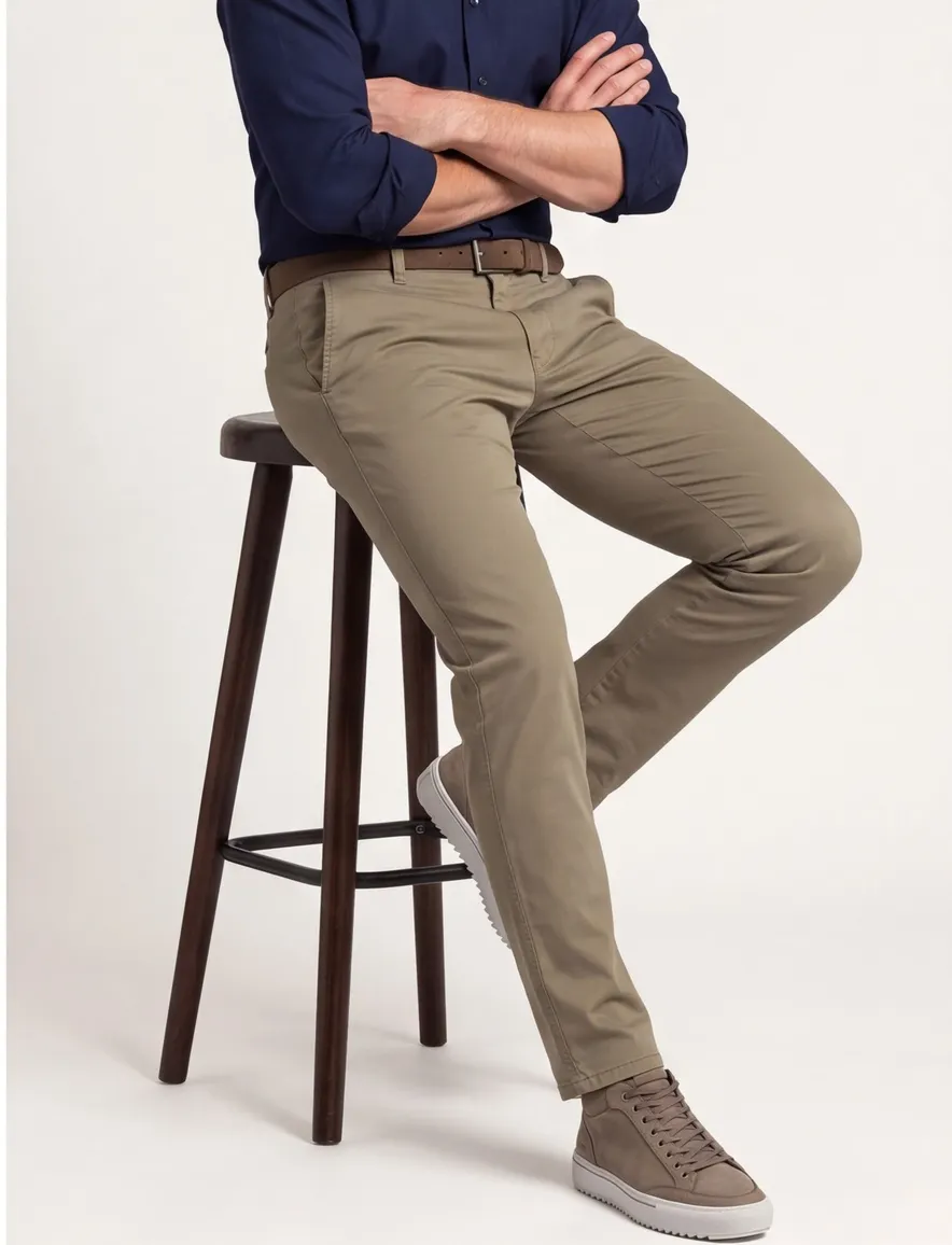 Eurex THILO chino donkergroen stretch