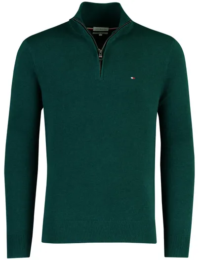Tommy Hilfiger Trui Tommy Hilfiger half zip donkergroen gemeleerd