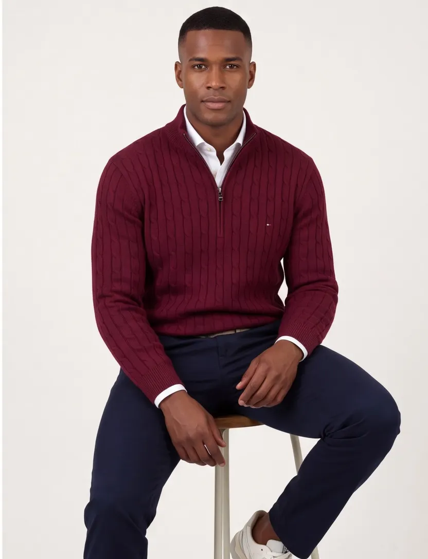 Trui Tommy Hilfiger half zip bordeaux