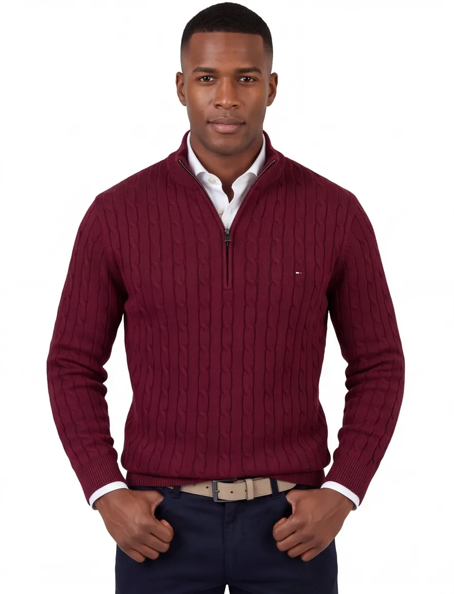 Tommy Hilfiger half zip trui bordeaux gebreid