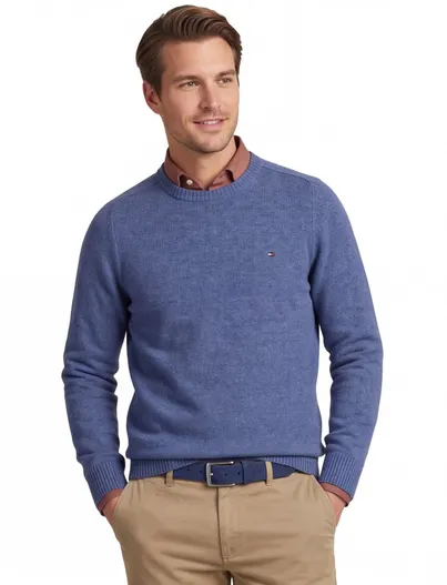 Tommy Hilfiger Tommy Hilfiger trui lichtblauw gemeleerd lamswol