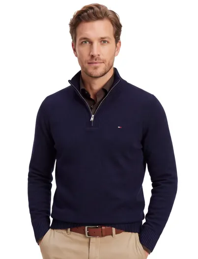 Tommy Hilfiger Tommy Hilfiger half zip trui donkerblauw lamswol